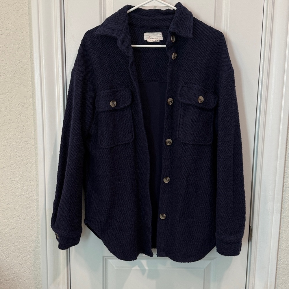 Anthropologie Women's Navy Textured Knit Shirt Jacket - Picture 6 of 14